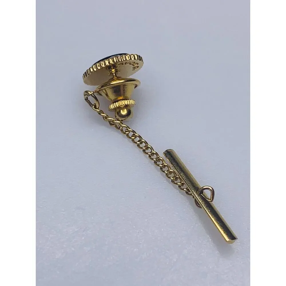 Black and Gold Oval Tie Tack with Tie Chain